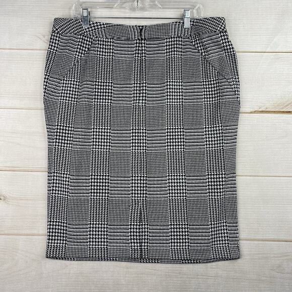 Lane Bryant Skirt Sz 16 Black & White Houndstooth Stretch Knit Pencil Knee Lngth - Picture 6 of 7